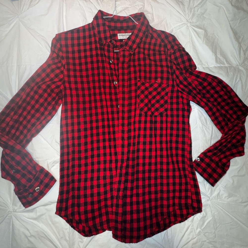 Women’s American Apparel Red and Black Flannel Shirt (Medium)
